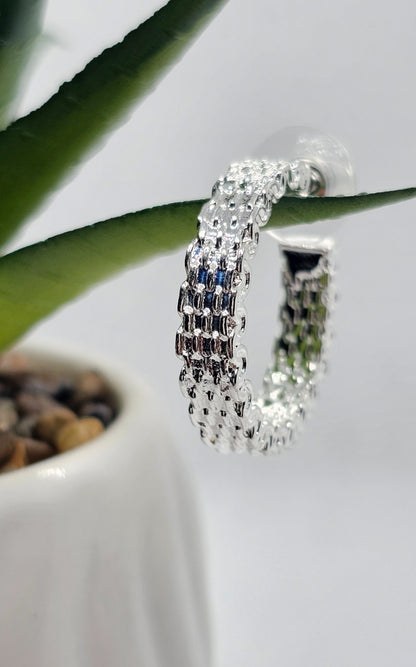 Elegant Silver Textured Hoop Earrings • Lightweight • Everyday Wear • Gift Idea
