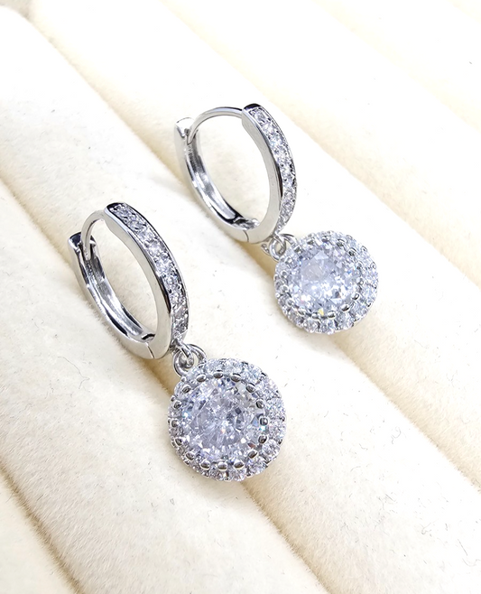 Luxury Elegant Sparkling 925 Sterling Silver 1 Carat Moissanite Round Earrings