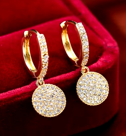 Gold Hoop Earrings With Crystal Pave Circle Dangle – Sparkly Statement Earrings