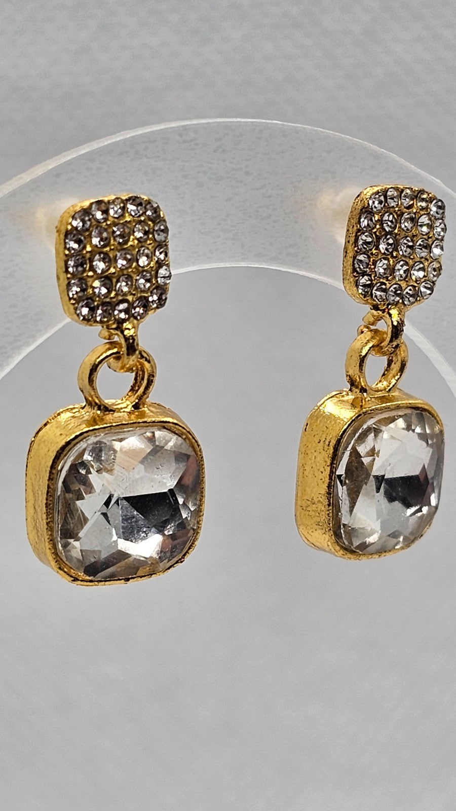 ​Gold Cushion Cut Drop Earrings Vintage Square Crystal Dangle Geometric Studs