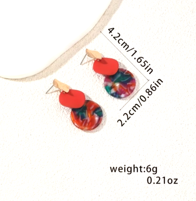 ​Gold Plated Acrylic Resin Drop Earrings Tortoiseshell Red Geometric Statement U