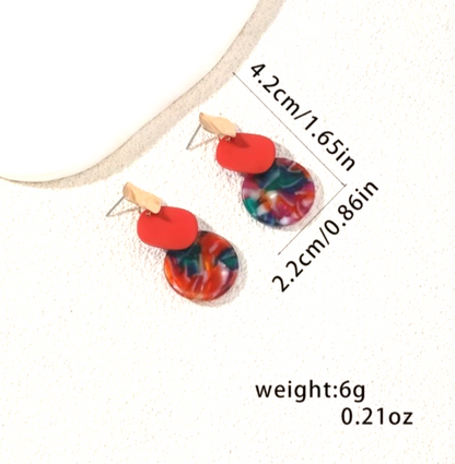 ​Gold Plated Acrylic Resin Drop Earrings Tortoiseshell Red Geometric Statement U