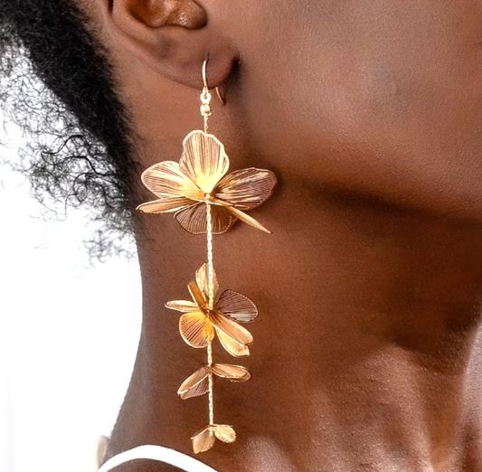 Gold Floral Drop Earrings Statement Flower Dangle Earrings Wedding Party Jewelle