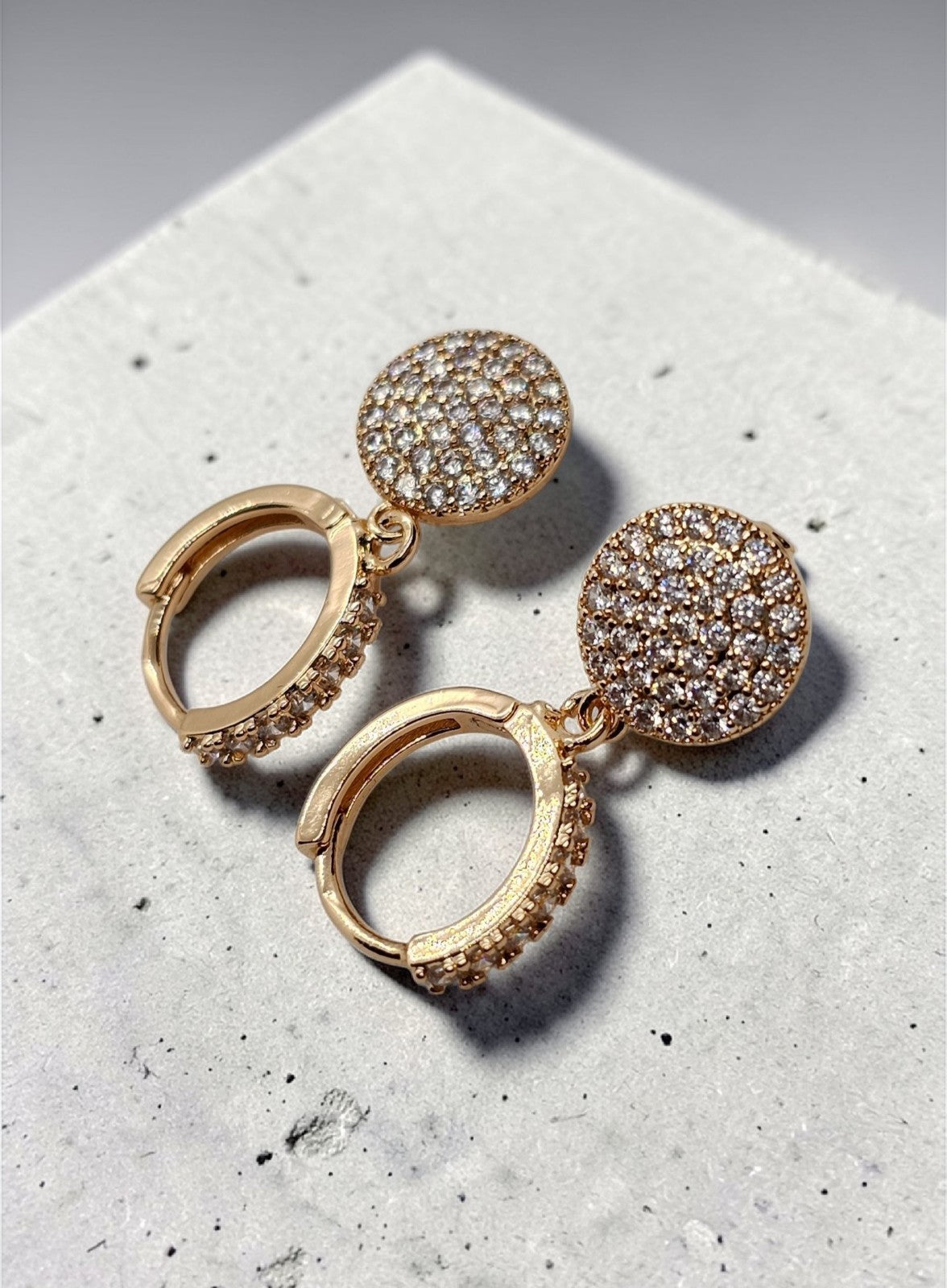 Gold Hoop Earrings With Crystal Pave Circle Dangle – Sparkly Statement Earrings