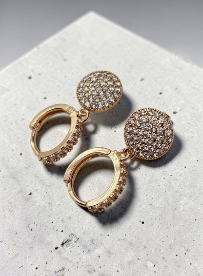 Gold Hoop Earrings With Crystal Pave Circle Dangle – Sparkly Statement Earrings