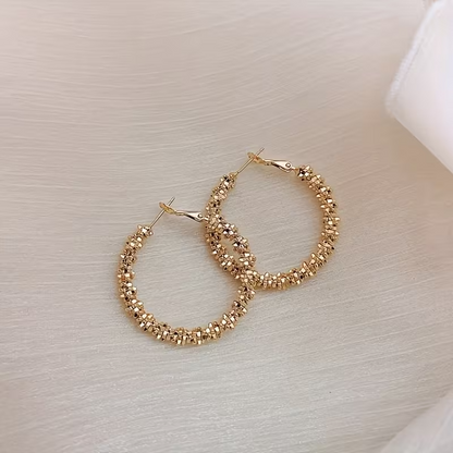 Gold Textured Hoop Earrings Chunky Statement Beaded Circle Jewellery