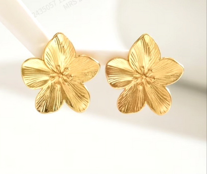 ​Gold Flower Stud Earrings Matte Golden Floral Textured Retro Boho Gift Banquet