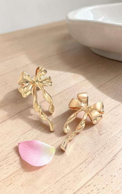 ​Gold Bow Stud Earrings Stainless Steel Tarnish Resistant Ribbon Drop Gift 3cm