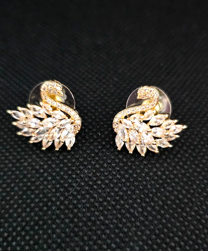 Gold Tone Swan Crystal Stud Earrings Elegant Sparkly Statement Bridal Gift
