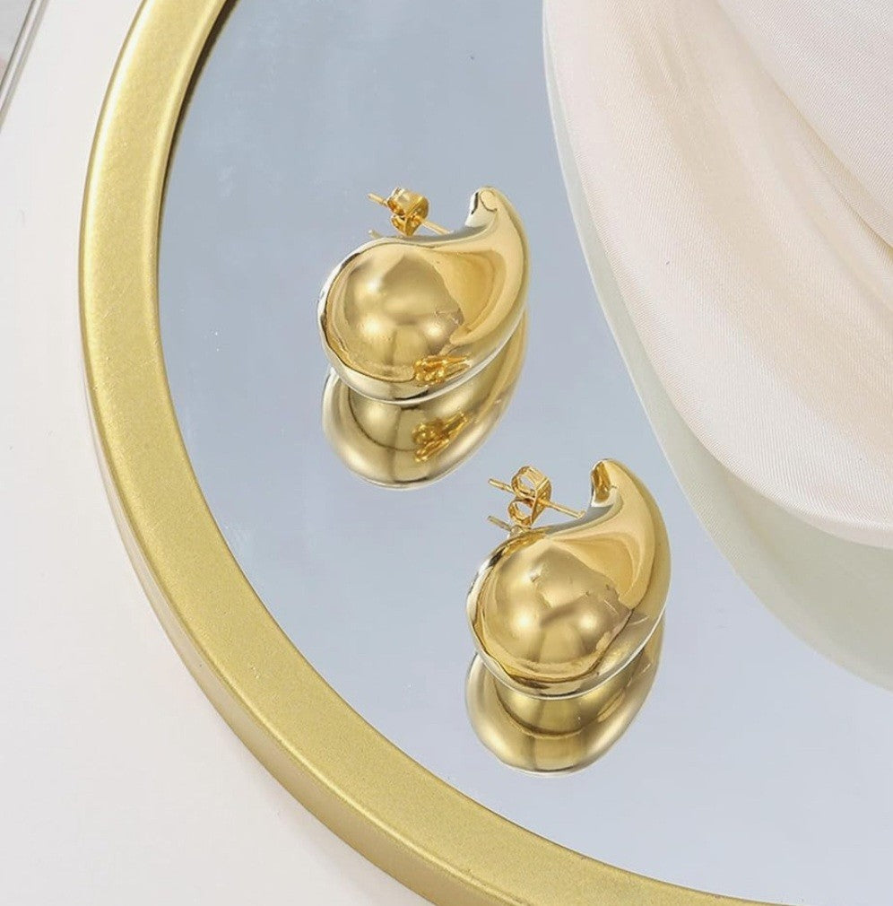 ​18K Gold Plated Stainless Steel Teardrop Earrings Chunky  Vintage Stud 21 mm