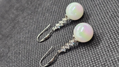 Silver Crystal Dangle White Pearl Drop Earrings Bridal Wedding Elegant Jewelry