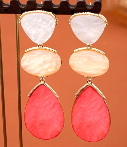 Gold Pastel Pink Pastel Drop Earrings Geometric Tiered Resin Dangle Statement UK