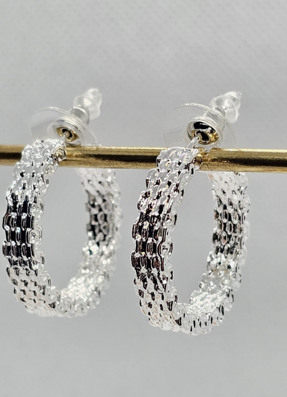 Elegant Silver Textured Hoop Earrings • Lightweight • Everyday Wear • Gift Idea