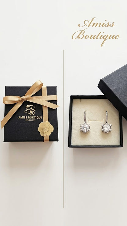 925 Sterling Silver Crystal Drop Earrings Sparkling Statement Earrings for Women