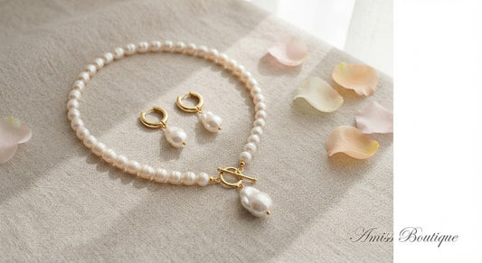 Freshwater Pearl Necklace & Earring Set – Gold Toggle Clasp with Baroque Pearl Drop