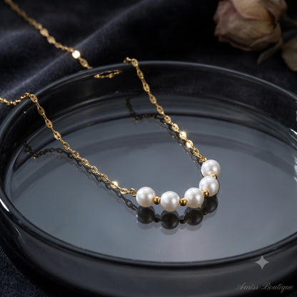 18K Gold Plated Stainless Steel Pearl Bead Necklace — Hypoallergenic