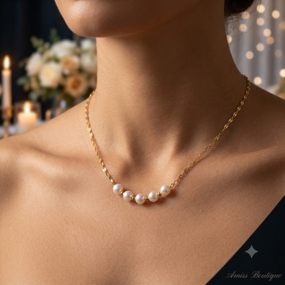 18K Gold Plated Stainless Steel Pearl Bead Necklace — Hypoallergenic