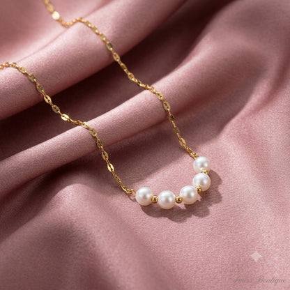 18K Gold Plated Stainless Steel Pearl Bead Necklace — Hypoallergenic