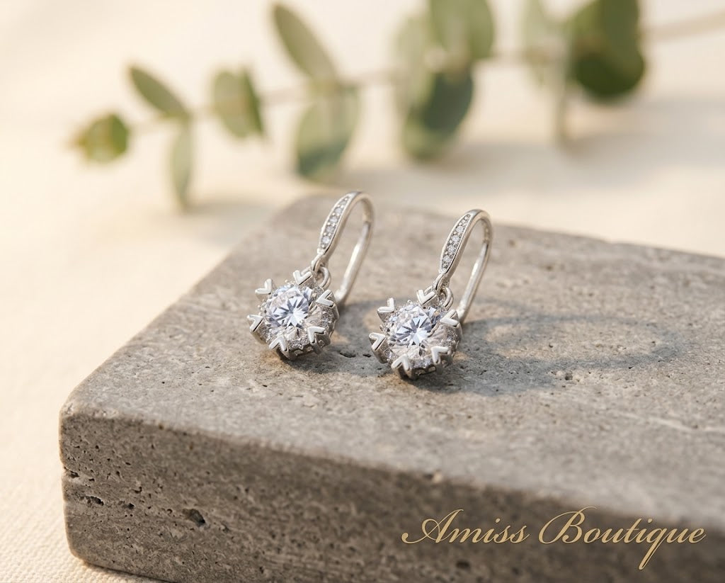 925 Sterling Silver Crystal Drop Earrings Sparkling Statement Earrings for Women