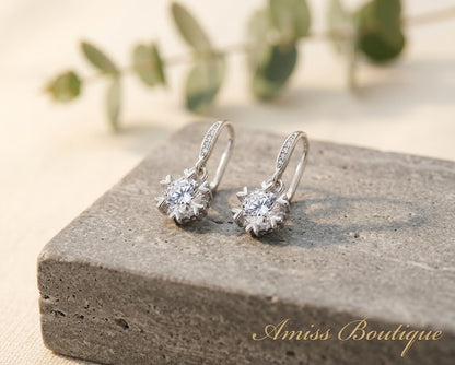 925 Sterling Silver Crystal Drop Earrings Sparkling Statement Earrings for Women