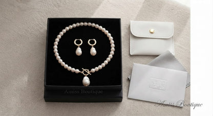 Freshwater Pearl Necklace & Earring Set – Gold Toggle Clasp with Baroque Pearl Drop