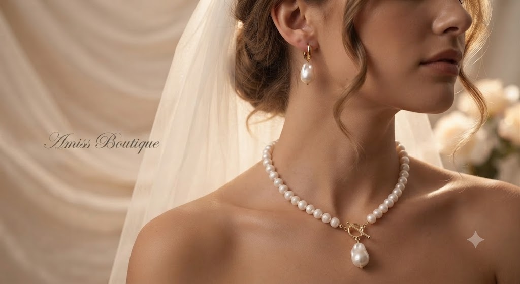 Freshwater Pearl Necklace & Earring Set – Gold Toggle Clasp with Baroque Pearl Drop