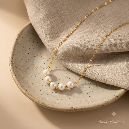 18K Gold Plated Stainless Steel Pearl Bead Necklace — Hypoallergenic