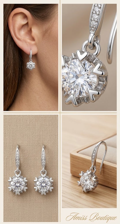 925 Sterling Silver Crystal Drop Earrings Sparkling Statement Earrings for Women