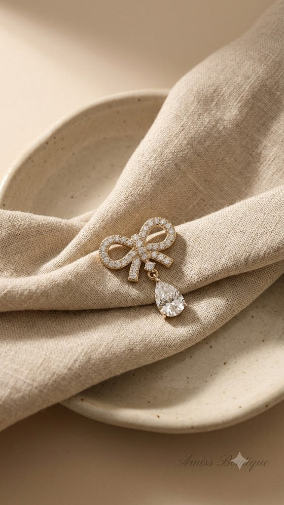 925 Sterling Silver Bow Earrings | Crystal Teardrop Drop Earrings | Elegant Bridal Stud Earrings