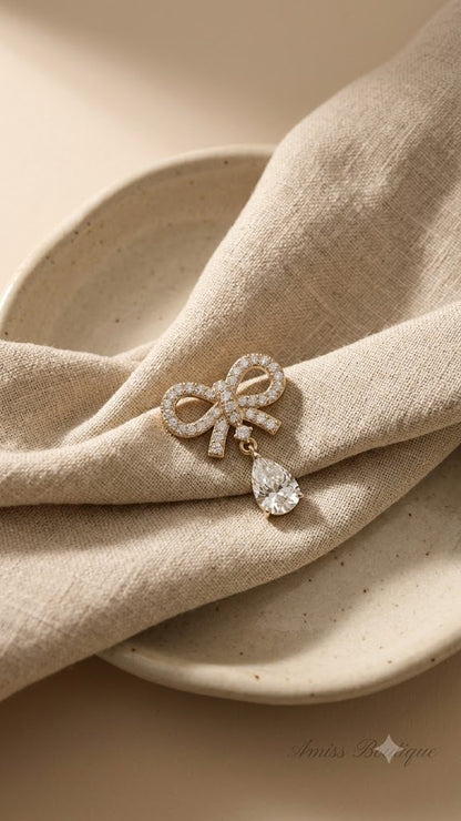 925 Sterling Silver Bow Earrings | Crystal Teardrop Drop Earrings | Elegant Bridal Stud Earrings