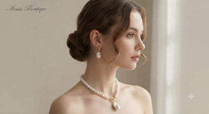 Freshwater Pearl Necklace & Earring Set – Gold Toggle Clasp with Baroque Pearl Drop