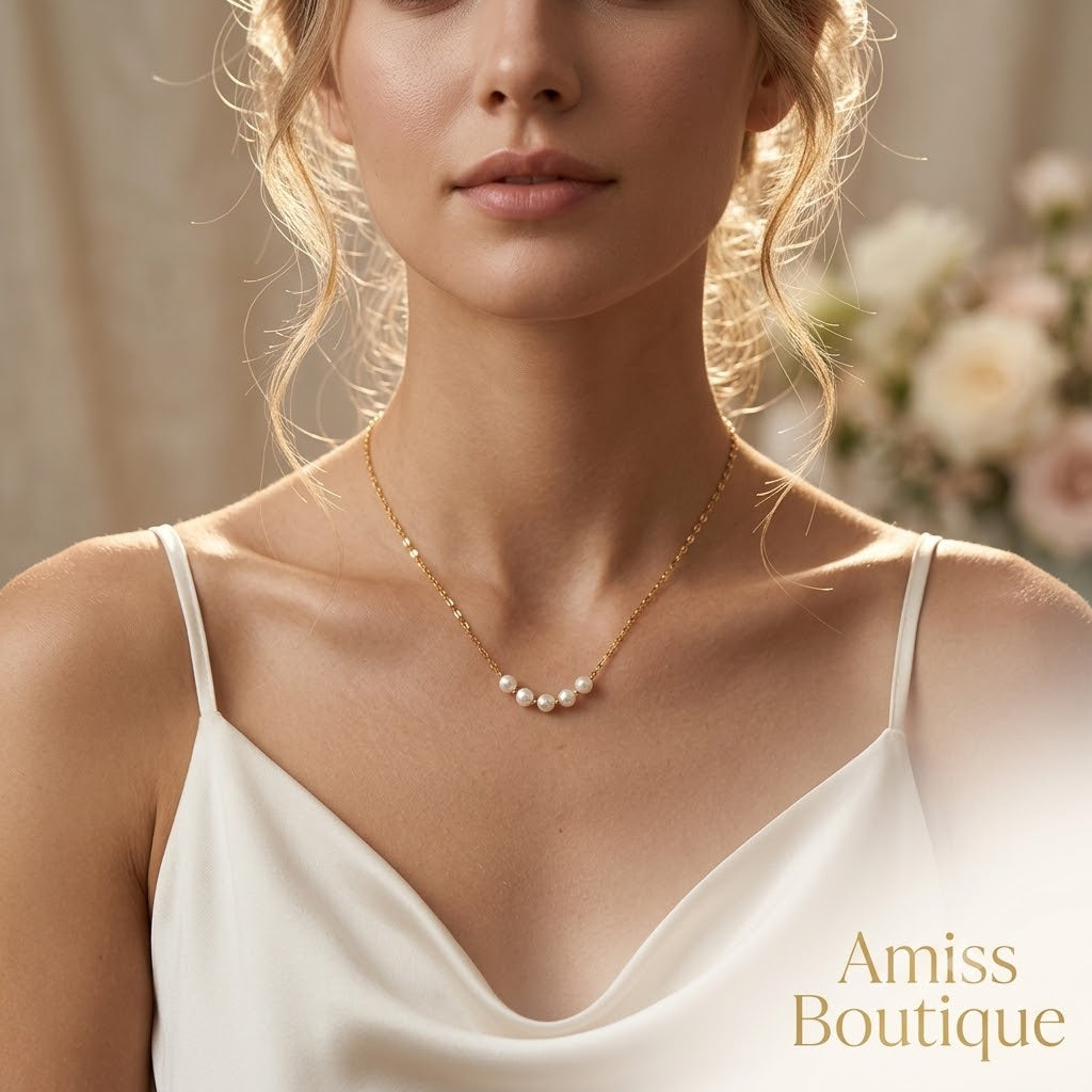 18K Gold Plated Stainless Steel Pearl Bead Necklace — Hypoallergenic