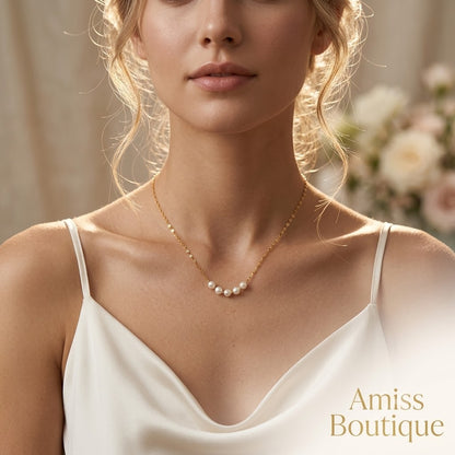 18K Gold Plated Stainless Steel Pearl Bead Necklace — Hypoallergenic